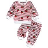 mlpeerw Toddler Baby Girl Fall Winter Clothes Long Sleeve Strawberry Sweatshirt With Jogger Pants Sweatsuit Cute 2Pcs Outfit