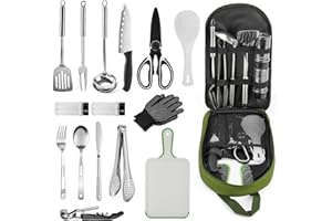 Camping Cooking Utensils Set 16Pcs, Cookware Storage Bag Camping Tool Accessories, Camper Essentials Gear Must Haves Supplies
