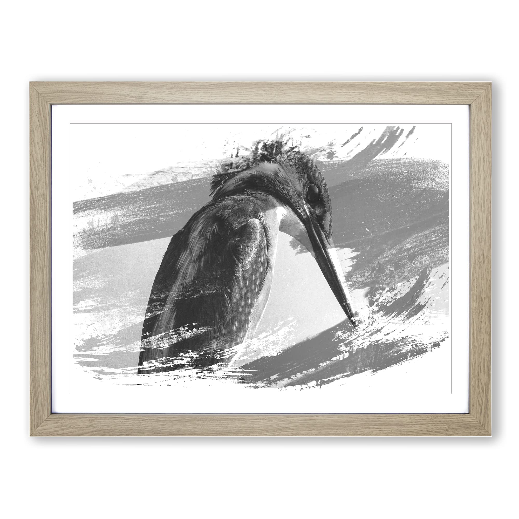 Kingfisher Bird 2 V1 Modern Framed Print | A4 Oak Framed Wall Art | Ready to Hang | Modern Nature Picture | Living Room Bedroom Lounge Office