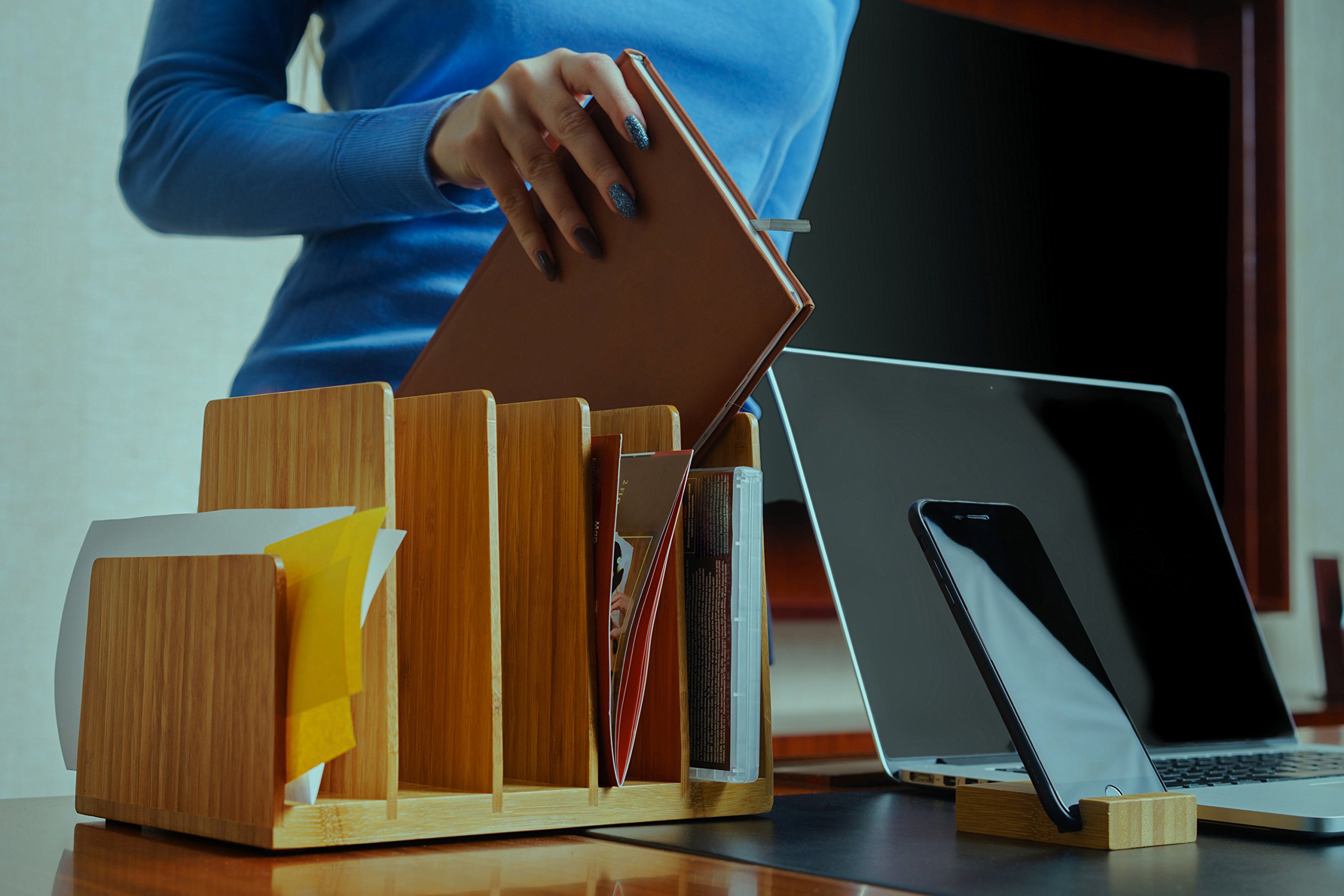 Galleon Kenley Desktop Organizer Bamboo Wood File & Folder Sorter