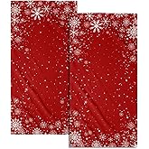 Christmas Snowflakes Hand Towels Set of 2 Winter Red Christmas Bath Towels for Bathroom Soft Absorbent Xmas Towels Christmas Washcloths Kitchen Towel for Bathroom Hotel Gym Spa Yoga Sport 14”x28”