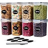 DWËLLZA KITCHEN Airtight Food Storage Container Set - 8 Pieces 1.4L - Plastic BPA Free Kitchen Pantry Storage Containers - Dishwasher Safe - Include 8 Labels - Keeps Food Fresh & Dry