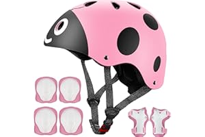 UNIQUEFIT Kids Protective Gear Set and Helmet,Boys Girls Adjustable Helmet with Pads Set Knee Elbow Pads and Wrist Guards for Roller, Scooter, Skateboard, Bicycle for 3-8 Years Old Kids