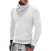 COOFANDY Men's Knitted Turtleneck Pullover Shawl Collar Sweaters Slim Fit High Neck Hoodies with Pockets