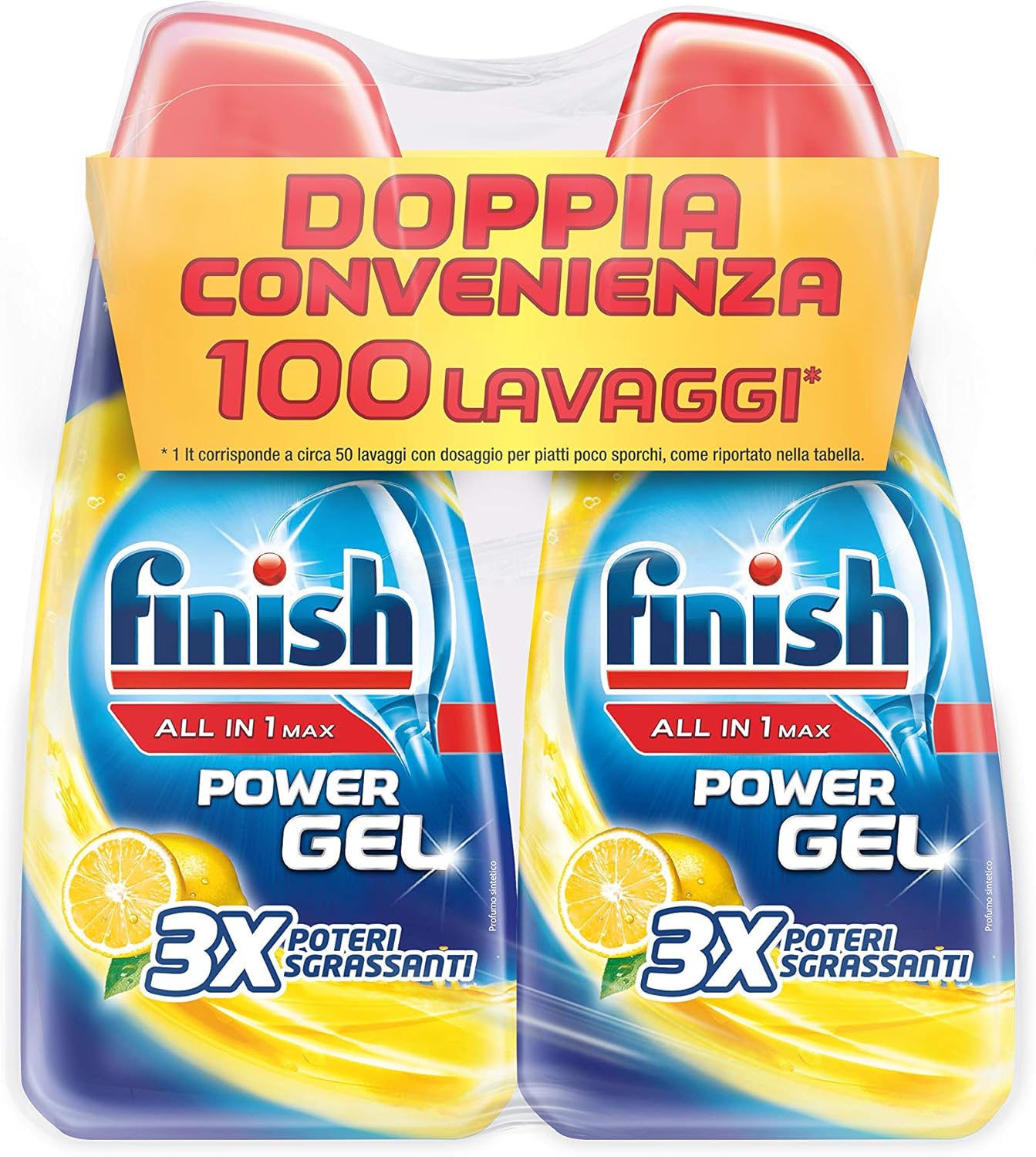 Finish Dishwasher Detergent, 100 Washes, Powergel, 2 Packs of 50 Washes