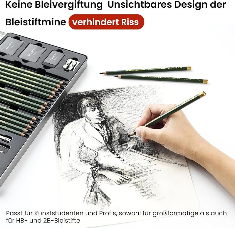 Skizzen Zeichen Bleistift Set Anfänger ideal zum Schattieren für Zeichnen, Skizzieren für Künstler, Erwachsene, Teenager (Skizzenbleistift Set 25 Stück)