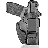 Premium IWB Leather Holster for Springfield Hellcat/OSP/RDP, Hellcat Pro, Optic-Ready Concealed Carry Holster, 1.75" Steel Clip, Hellcat Inside Waistband Holster, Stealth Black, Right/Left Hand