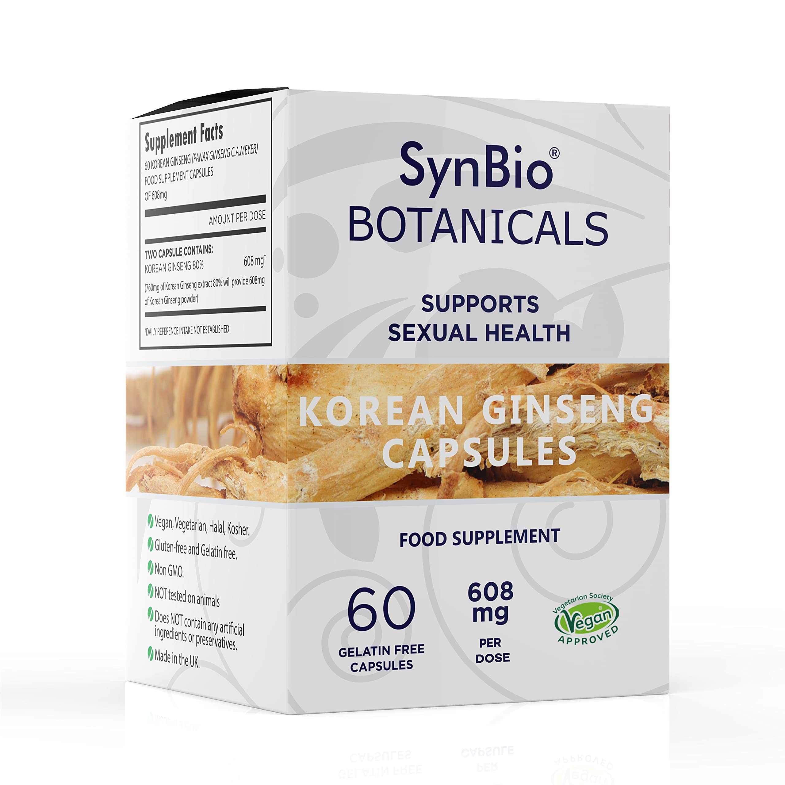 SynBio Botanicals - Korean Ginseng Panax Extract Capsules | Vegan | Made in the UK | Gluten Free | Salt Free | Nut Free | Kosher (KLBD) | Halal | Supports General Wellbeing