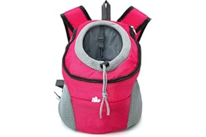 Fhiny Dog Carrier Backpack, Comfortable Doggy Front Backpack Pet Puppy Carrier Travel Pack with Breathable Head Out Design and Padded Shoulder for Walking Biking Hiking Camping (Rose, Large: 9-14lbs)