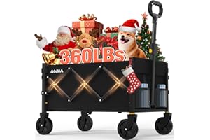 AOMIA Collapsible Foldable Wagon with Wheels Heavy Duty Folding Wagons Carts 360LBS Weight Capacity Portable All Terrain Utility Wagon Cart for Groceries Sports Garden Shopping Camping Beach