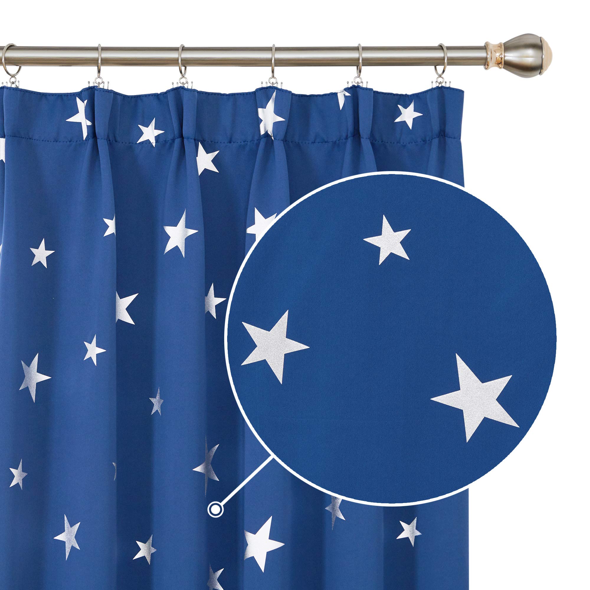 Deconovo Blue Star Foil Printed Thermal Insulated Blackout Curtains for Bedroom 52x84 Inch Set of 2