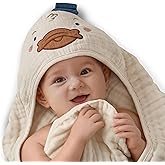 Blissful Diary Muslin Baby Hooded Towel 1 Pack, Soft & Absorbent Bath Towel for Infant, Toddler, Unisex, Baby Gift, Newborn Essentials, Dapper Duck