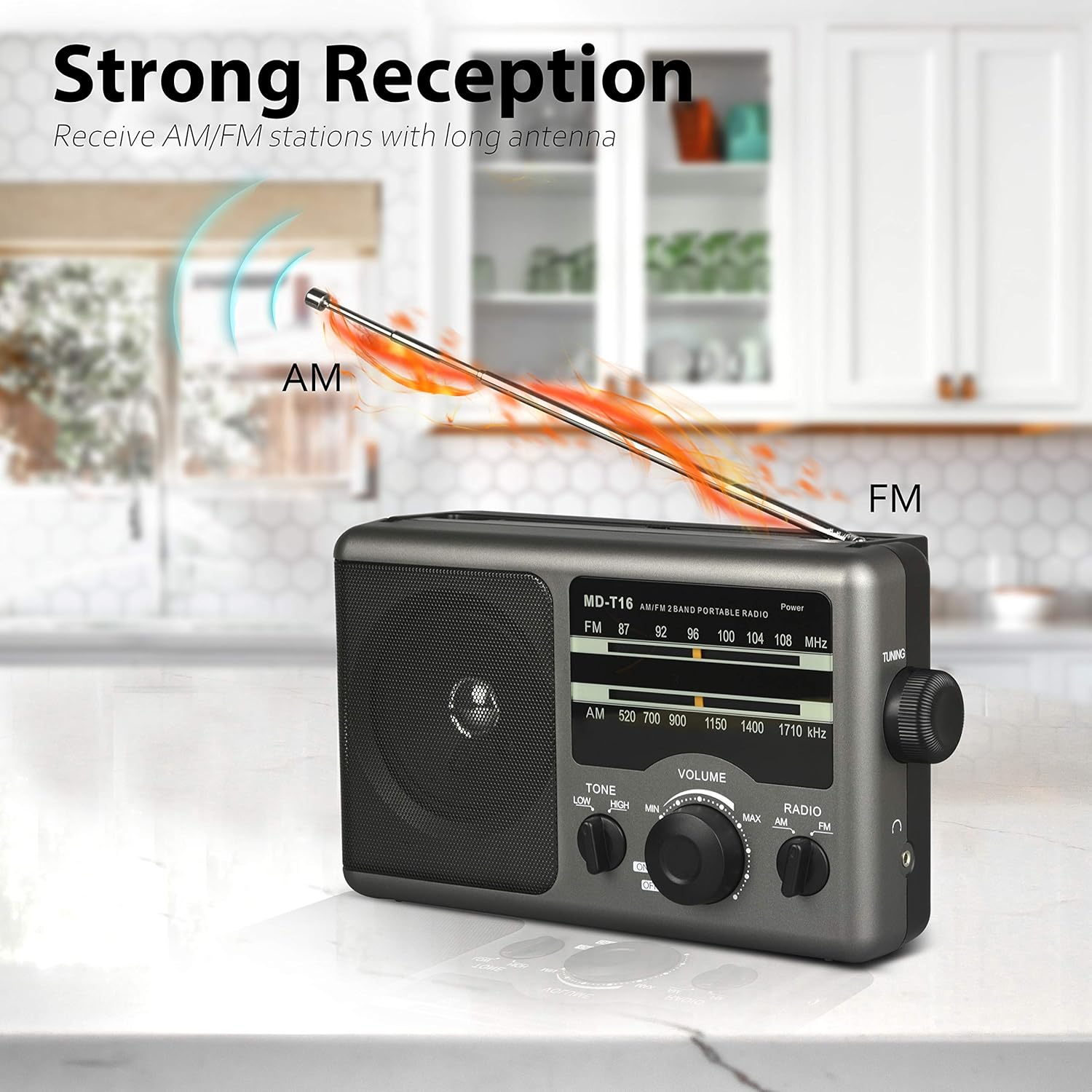 AM FM Portable Radio Transistor Radio with 3.5mm Earphone Jack, Hight/Low Tone Mode, Big Speaker, AC Power or Battery Operated by 4 D Cell Batteries for Home and Outdoor: Home Audio & Theater
