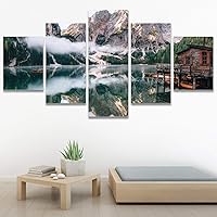 SIGNWIN 5 Panel Canvas Wall Art Modern Art Farmhouse/Country Lake Multicolor Nature Photography Relax/Calm for Home Decorations Ready to Hang - 60