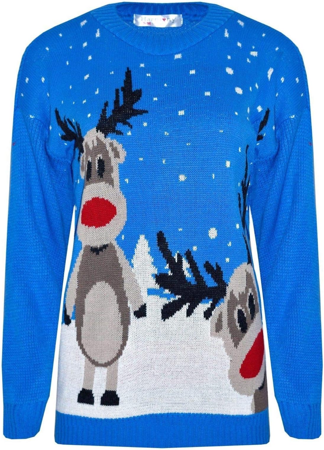 Fashion Essentials-Womens Unisex Rudolph Print 3D Nose Pom Pom Christmas Jumper