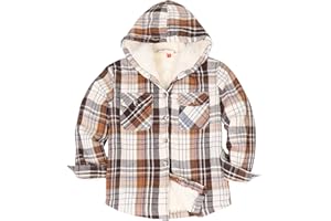 ThCreasa Girls Plaid Sherpa Lined Flannel Shirt Jacket Button Up Warm Jackets with Hood
