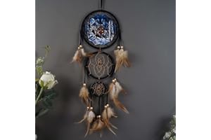 Triple Circles Wolf Eagle Bear Canvas Printing Dream Catcher Bedroom Wall Decor, Christmas Home Decoration,Widelife Wall Decoration Feather Decoration Remorlet (Wolf Scount)