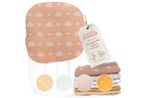 BABY BAMBOO NATURALS Newborn Lounger Cover for Snuggle Me Organic | 100% Organic Muslin Cotton and Rayon Blend | Envelope Style Fit | Replacement SlipCover Only (Terracotta, Rainbows)