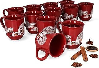 MamboCat 12er Set Glühweinbecher 0,2L rot Weihnachtslandschaft | Klassische Porzellan Glühweintassen | geeicht | ideal für den Weihnachtsmarkt - den Profi & Gastronomiebedarf