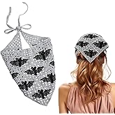 YUXIANLB Hollow Gothic Bat Crochet Bandana Bat Pattern Headbands for Women Knitted Head Scarf Hair Accessories Knit French Vintage Hairband Triangle Hair Styling Head Kerchief Halloween Festival Decor