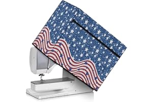 Annejudy American Flag Pattern Sewing Machine Dust Cover 4th of July Protective Cover with Side Rope and Sewing Essentials Pockets Compatible with Standard Sewing Machines Home Decor