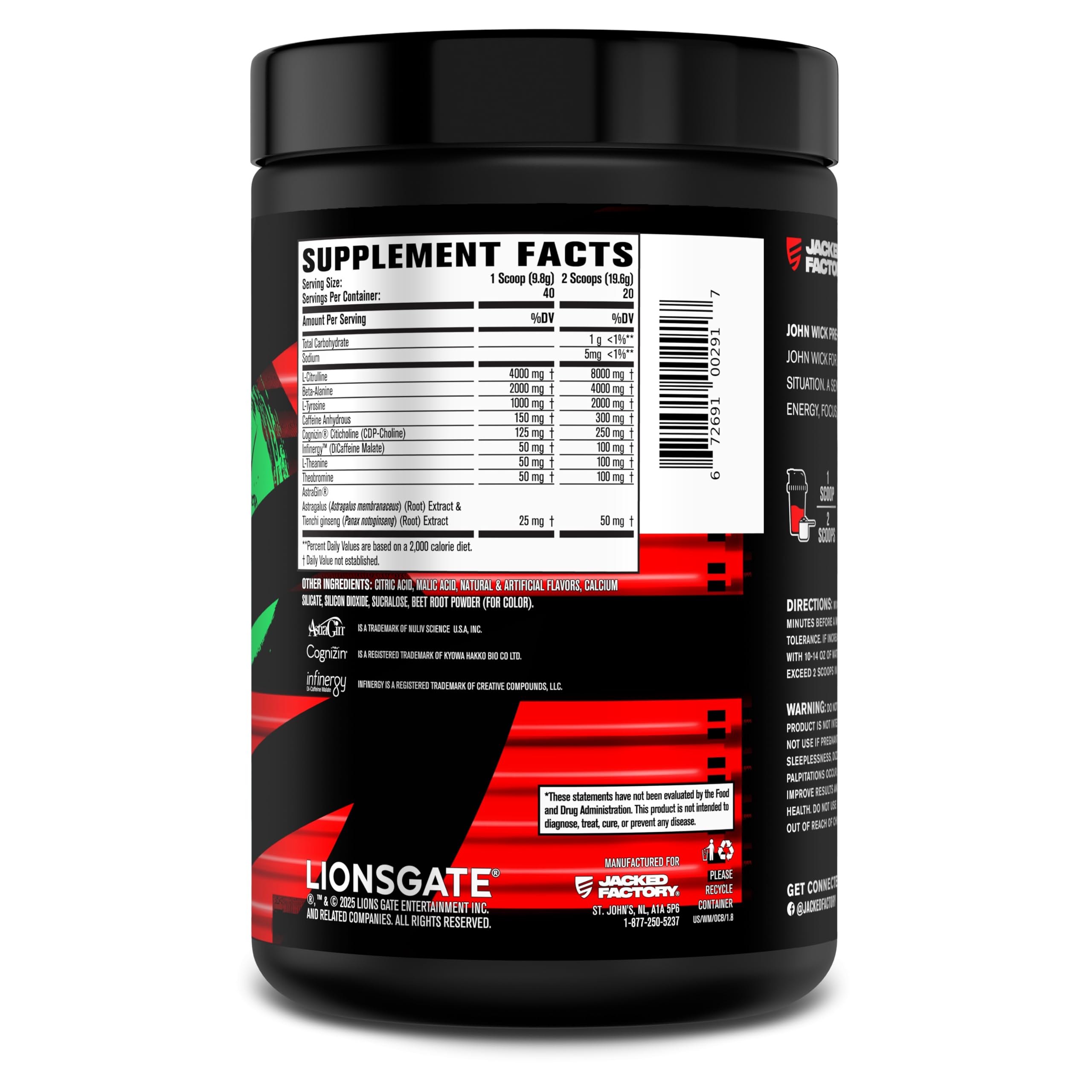 Jacked Factory X John Wick - Wick Mode Pre Workout Powder - Intense Energy, Battle-Ready Focus, Unstoppable Commitment, and Sheer Will - 40 Servings, Osaka Cherry Blossom