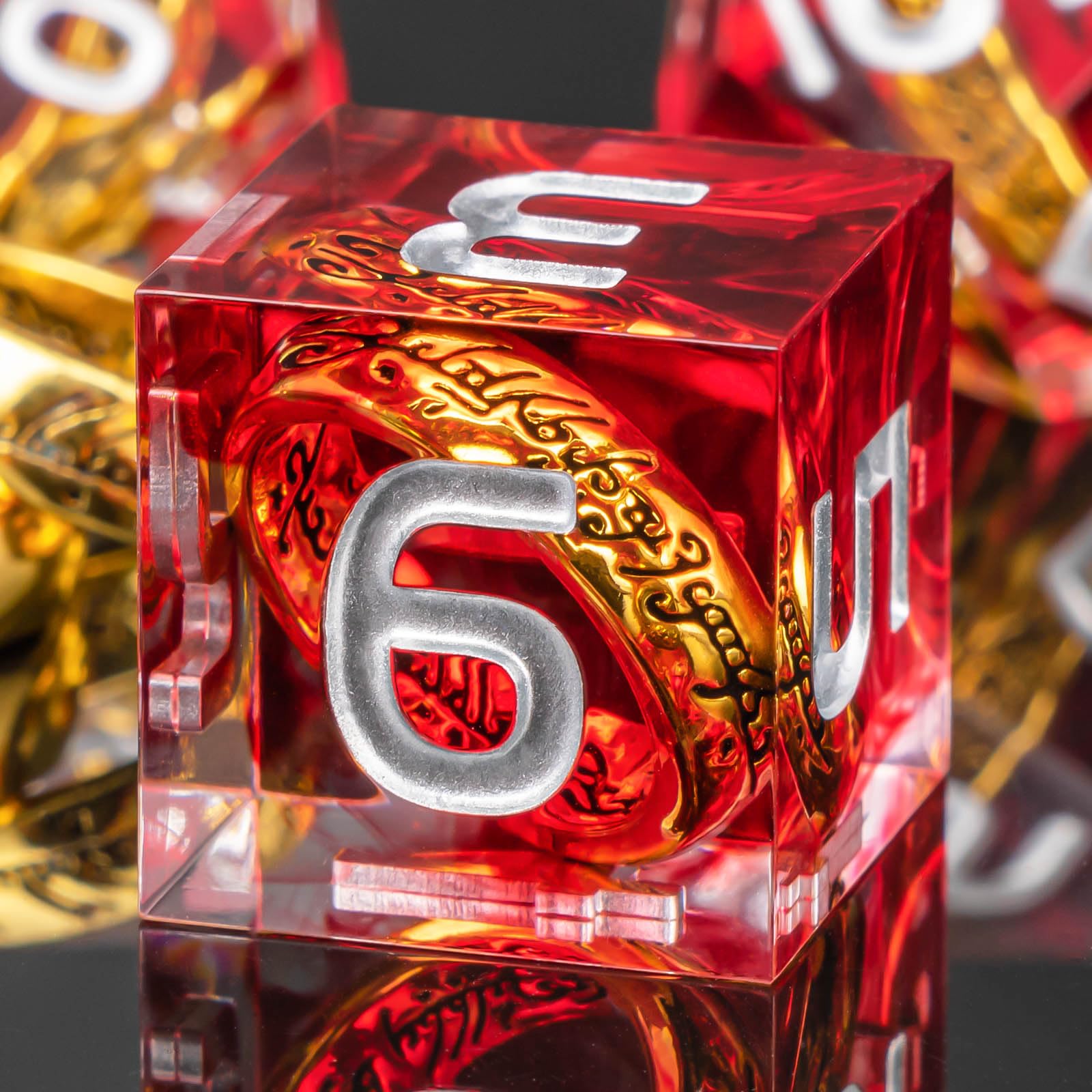 KERWELLSI Rings Resin DND Dice Set, Green Sharp Edge Polyhedral Dice with Gift Box, Role Playing Game Dice D20 D12 D10 D8 D6 D4