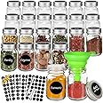 AuroTrends Spice Jars with Label 4oz 24Pcs, 4oz Glass Jars with Lids 24Pack Complete Set-Round Glass Spice Jars with Shaker Lids | Pre-printed Labels & Blank Labels | Chalk Marker | Funnel