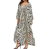 Yanziliu Women Kaftan Dresses Plus Size V-Neck Batwing Sleeves Beach Cover Up 2025 Summer Floral Print Caftan Dress