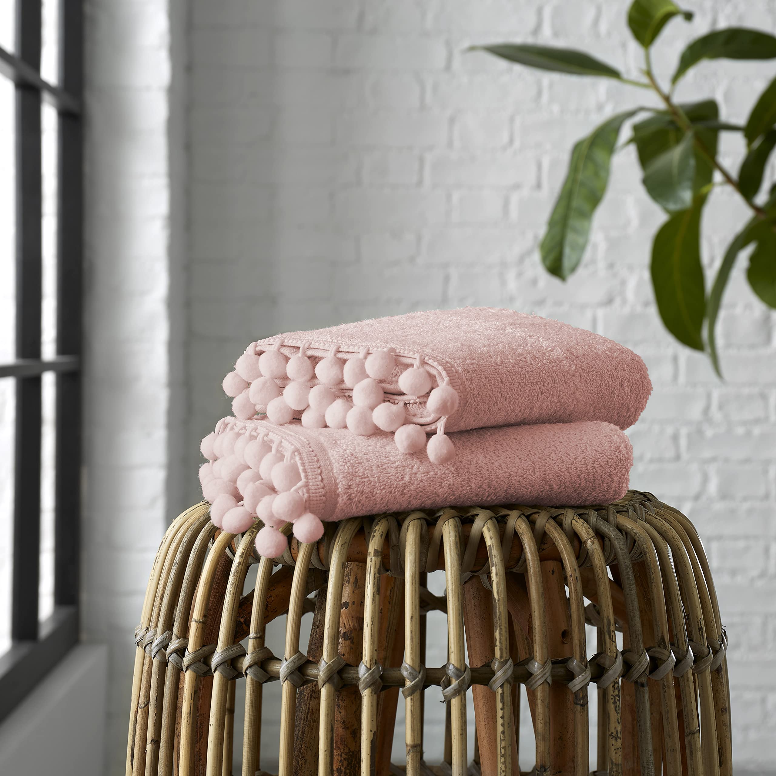 GC GAVENO CAVAILIA Luxury Pom Pom Pure Cotton 550 GSM Hand OR Bath Towels OR Ultra Soft Super Absorbent Bath Sheets, Pack of 2 Hand Towel, Pink