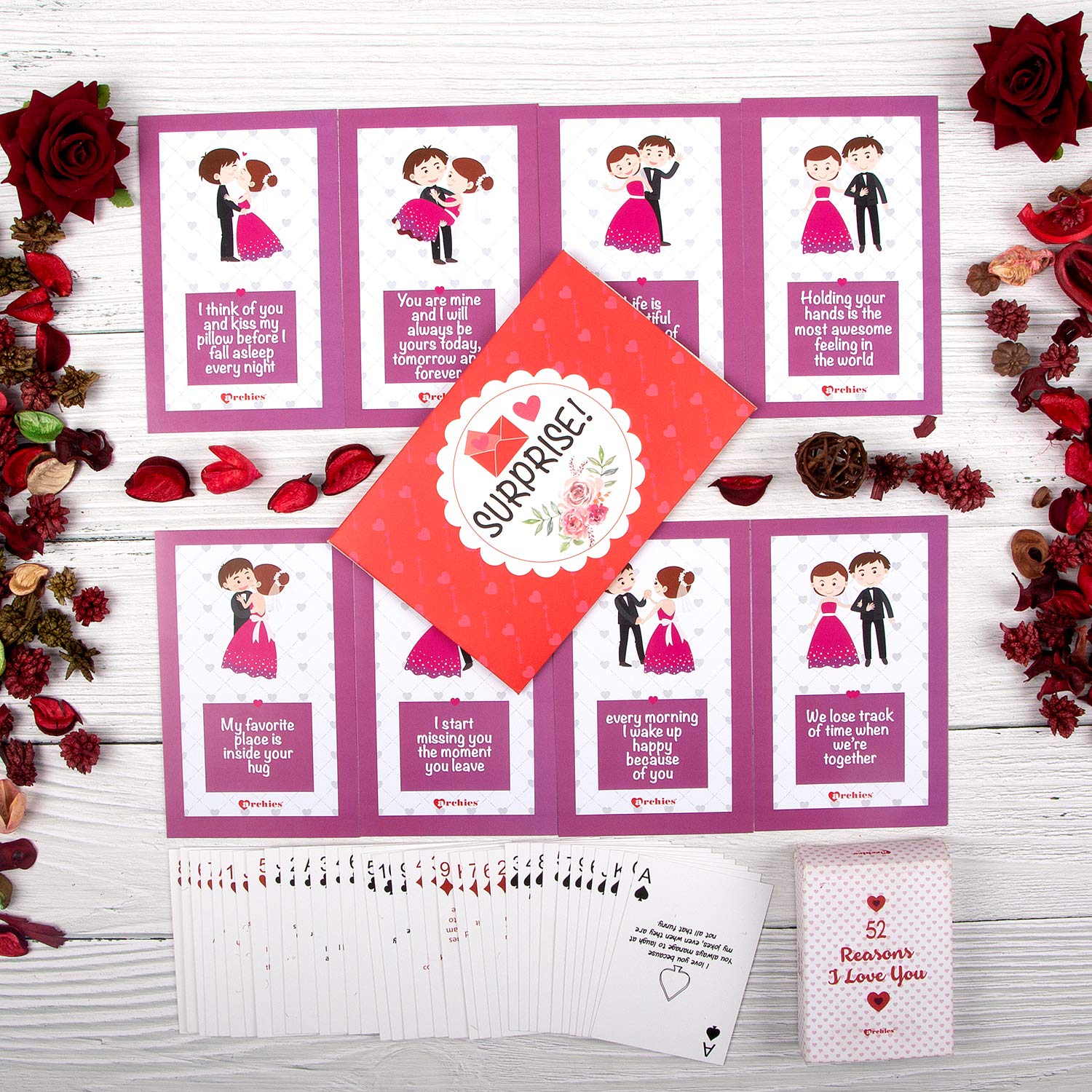 Archies Love Gifts Pack Of 60 8 Exciting Greeting Love Cards 52 Set Of Reasons Why I Love You Deck Of Cards Love Gifts For Girlfriend Boyfriend Husband Wife Couple Valentines Day