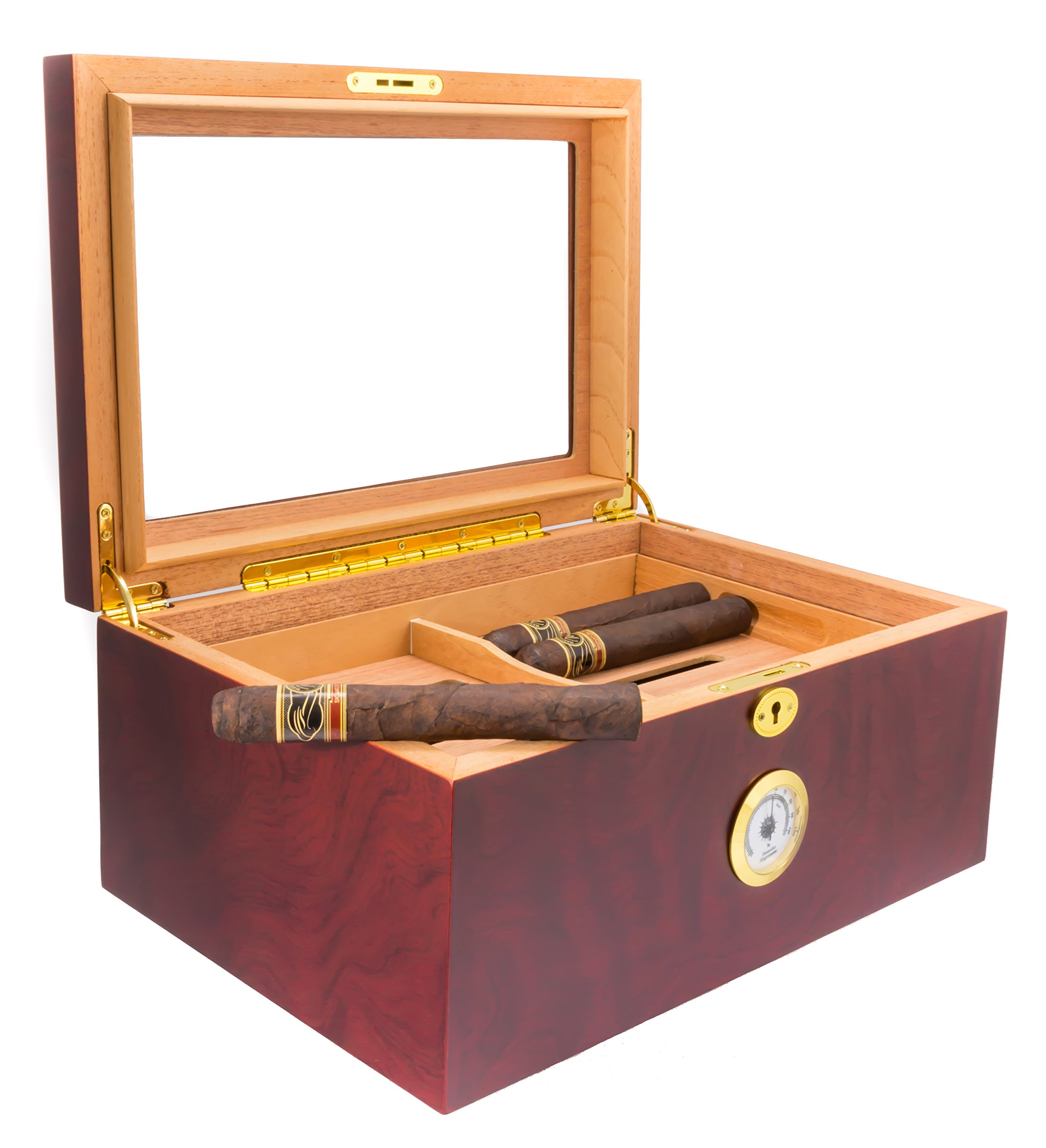 Mantello Large GlassTop Cigar Humidor Humidifier Box with Hygrometer