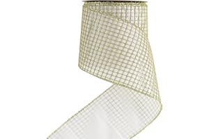 HUIHUANG Gold Glitter Wired Ribbon 4 inch for Christmas Tree, Gold and Ivory Square Mesh Netting Wired Ribbon for Trees, Large Bows, Garlands, Wreaths, Swags, Gift Wrapping, Home Decor- 10 Yards