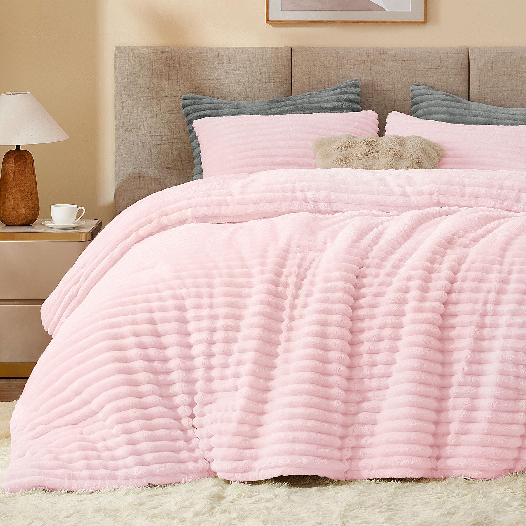 BEDELITE Fleece Twin Comforter Set -Super Soft & Warm Fluffy Cherry Blossom Bedding, Luxury Fuzzy Heavy Bed Set for Winter with 1 Pillow case Image