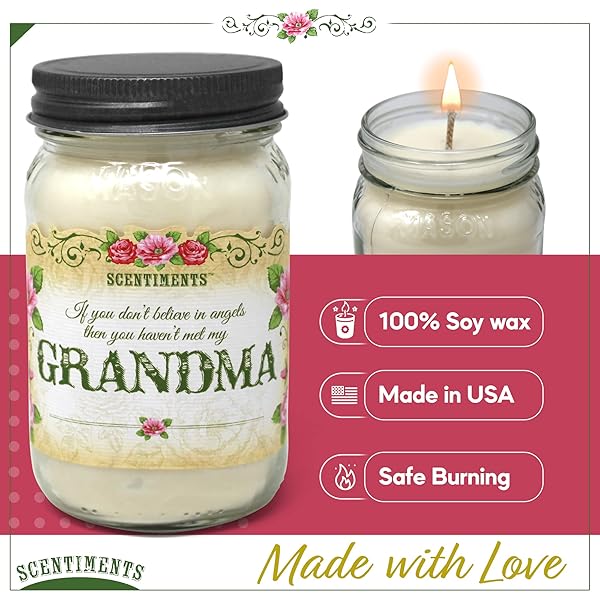 SCENTIMENTS GRANDMA GIFT CANDLE VANILLA SCENTED FRAGRANCE 16OZ GRANDMA GIFTS FOR BIRTHDAY CHRISTMAS GRANDMA GIFT 100% SOY WAX – 80+ HOURS BURN TIME NIKA’S HOME SOY CANDLES HIGHLY SCENTED