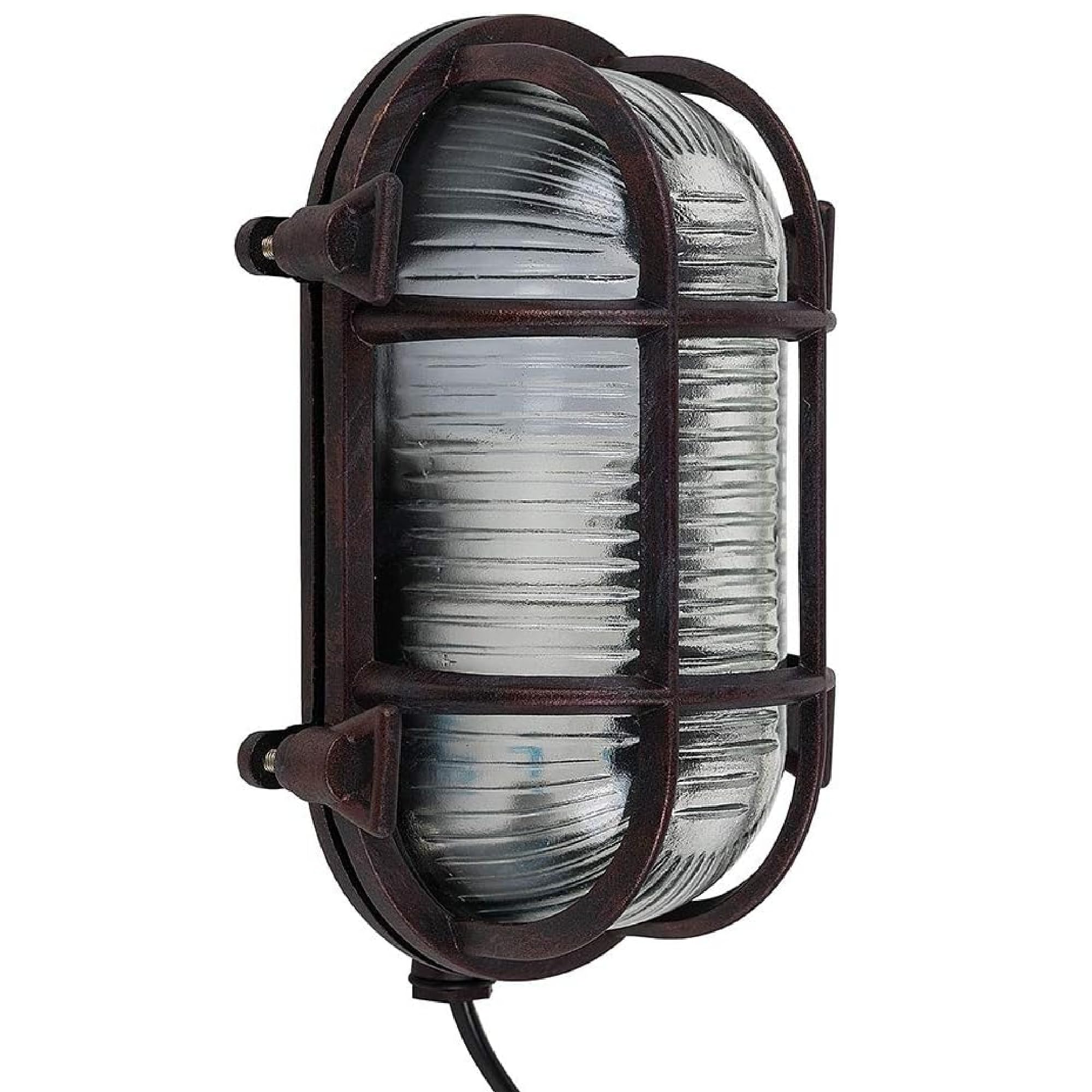 MiniSun | Modern Oval Rust Effect Nautical Design Frosted Lens Wall Light | Outdoor Wall Lights, Home Décor & Improvement Essential | Mains Wired