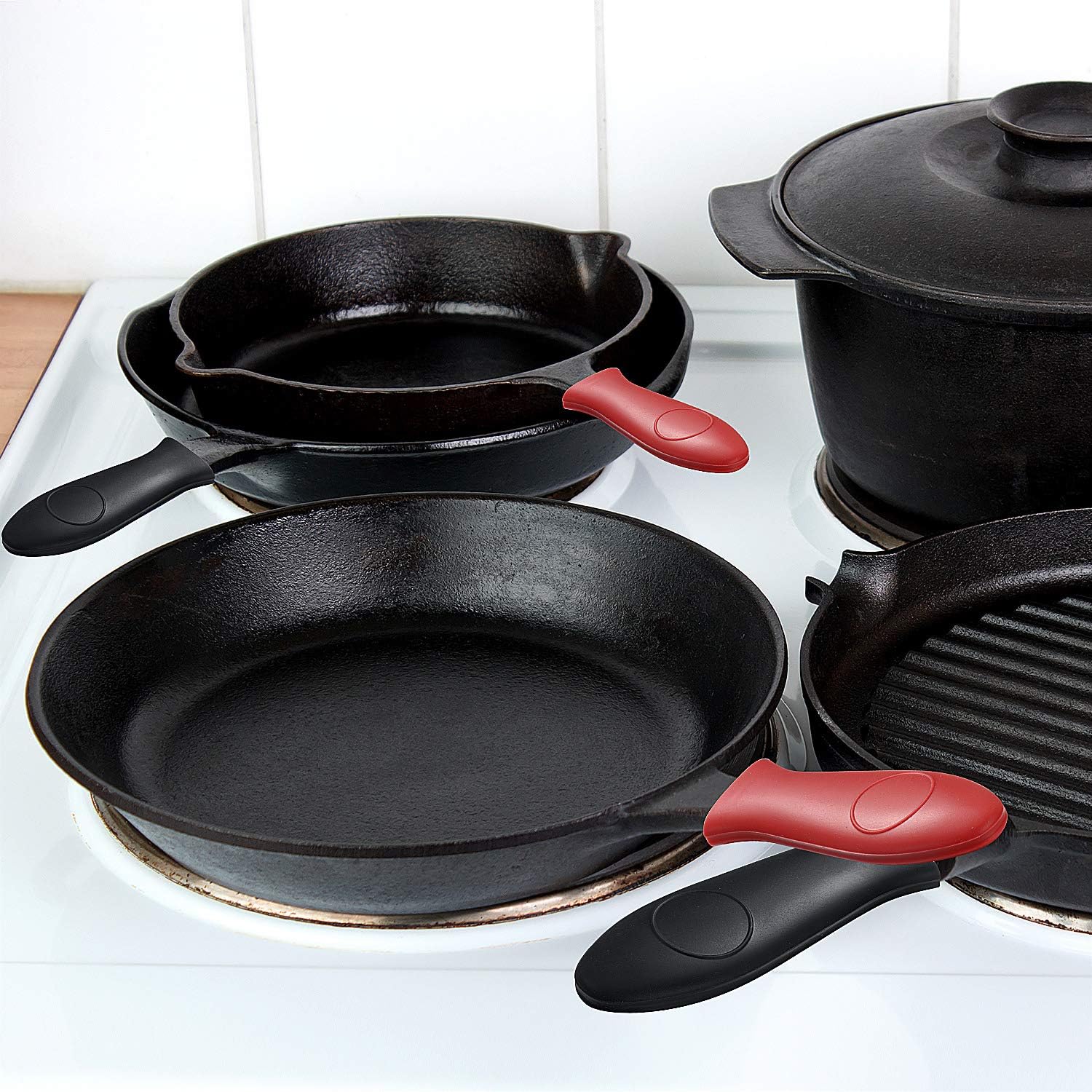 Boao 8 PCS Silicone Hot Handle Holders and Pot Holders Cover Removable Rubber Hot Resistant Pot Holder Sleeves Lid Covers for Cast Iron Skillets Metal Frying Pans Aluminum Cookware Handles: Kitchen & Dining