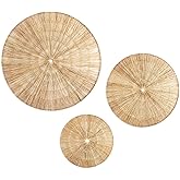 PEMAR Handwoven Jute Wall Hanging Baskets, Set of 3 Round Woven Wall Decor (22", 19", 15"), Decorative Wall Accents for Living Room, Bedroom and Entryway
