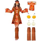 SATINIOR 70s 60s Hippie Costume Set 70s Outfits Accessories for Carnival Party Halloween Women Disco Dress for Girls