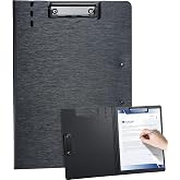 WORPSON Clipboard Folder, with Dual Metal Clips, Embossed-Texture, Folding 360&deg; Rotating, Nursing Clipboard for Letter and A4, Pen Holder (Black, 1)