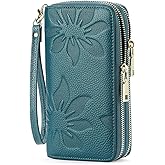 GOIACII Women's Wallet Large Capacity Double Zip Ladies Card Phone Holder RFID Blocking Wristlet Leather