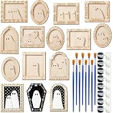 15Pcs Halloween DIY Wooden Ghost Frame Craft | Unfinished Wood Ghost Gift Ornaments, with Paint and Brush, For Halloween Craft Party Supplies