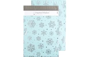 Inspired Mailers - Poly Mailers 10x13-100 Pack - Winter Snowflakes (Blue/Silver) - Holiday Mailers - Christmas Shipping Bags - Packaging Bags for Shipping - Packing Envelopes