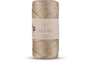 S SENSY Sensy Premium 2mm 251 Yards Sparkle Polyester Rope 90% Polypropylene 10% Polyester Cord Macrame Cord 2mm Crochet Bag Cord Macrame Rope Crochet Thread Gift for Knitter (Ecru Sparkle)