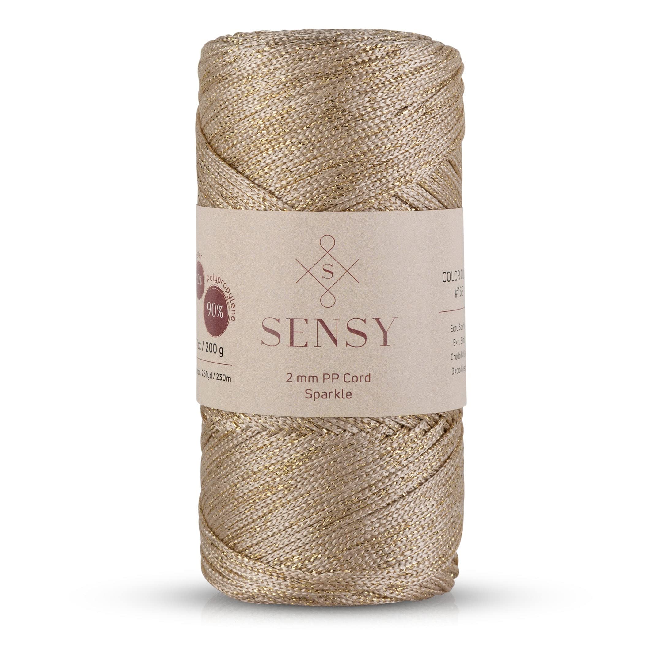 Sensy Premium 2mm 251 Yards Sparkle Polyester Rope 90% Polypropylene 10% Polyester Cord Macrame Cord 2mm Crochet Bag Cord Macrame Rope Crochet Thread Gift for Knitter (Ecru Sparkle) — image 1