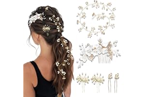 YoneJave Bridal Hair Accessories, 6 Pcs Wedding Hair Accessories for Women, Gold Grace Bridal Hair Comb Wedding Hairs Comb Ac