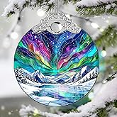 Northern Lights Stained Glass Ornament, Christmas Tree Decor, Northern Lights Ornaments for Christmas Tree