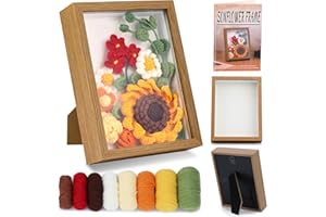 IMZAY Sunflower Crochet Kit with Photo Frame, Sunflower Knitting Weaving Set with Yarn, Hooks, Instruction, Stitching Markers, Fiber Fill, Floral Wire, Crochet Set for Mother's Day, Thanksgiving Day