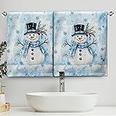 Kwlegh Winter Snowman with Blue Snowflakes Hand Towels 14.4x28.3 Lovely Snowman Towels Set of 2 Kitchen Towels Highly Absorbent Fingertip Towels for Xmas Bathroom Decor Kitchen Hotel