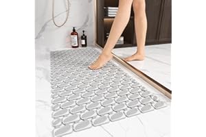 XIYUNTE Shower Mat Non Slip Bath Mat for Tub - 36 X 16 Inch TPE Bathtub Mat Non Slip Shower Mats for Inside Shower, Eco-Friendly Bath Tub Mat with Powerful Suction Cup, Easy to Cut and Dry, Light Grey
